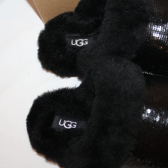 NIB UGG WOMEN'S MIRROR BALL SEQUIN SCUFFETTE II BLACK SLIPPERS - Picture 3 of 7